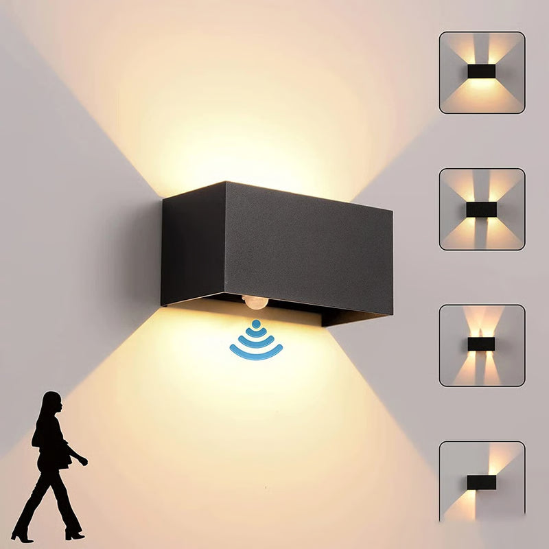 Waterproof LED Outdoor Wall Lamps, Motion Sensor, Adjustable Wall Light, Black/White Indoor/Outdoor Lighting