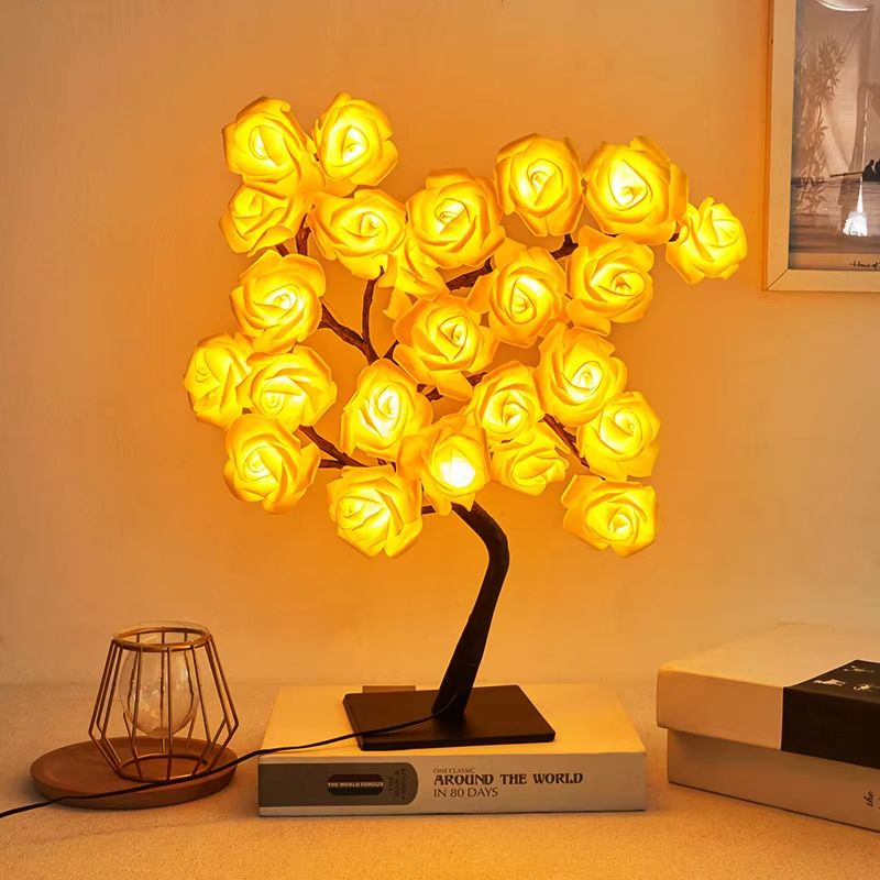LED Rose Leaf Table Lamp – USB Fairy Light Night Lamp for Home & Party Decoration