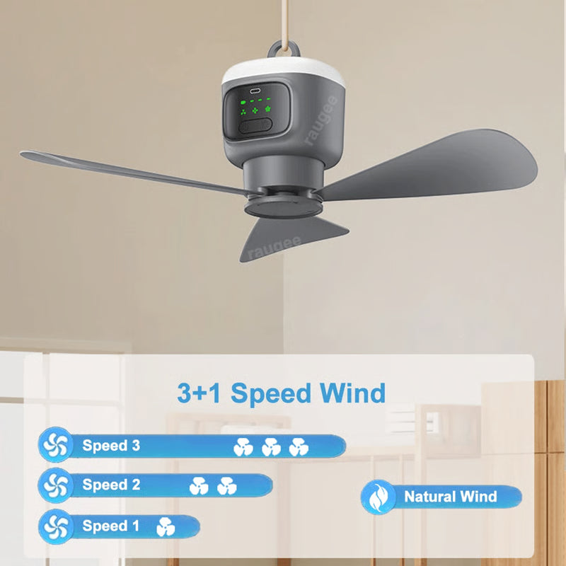 Portable Camping Fan with LED Light and Remote Rechargeable 12000mAh Ceiling Fan