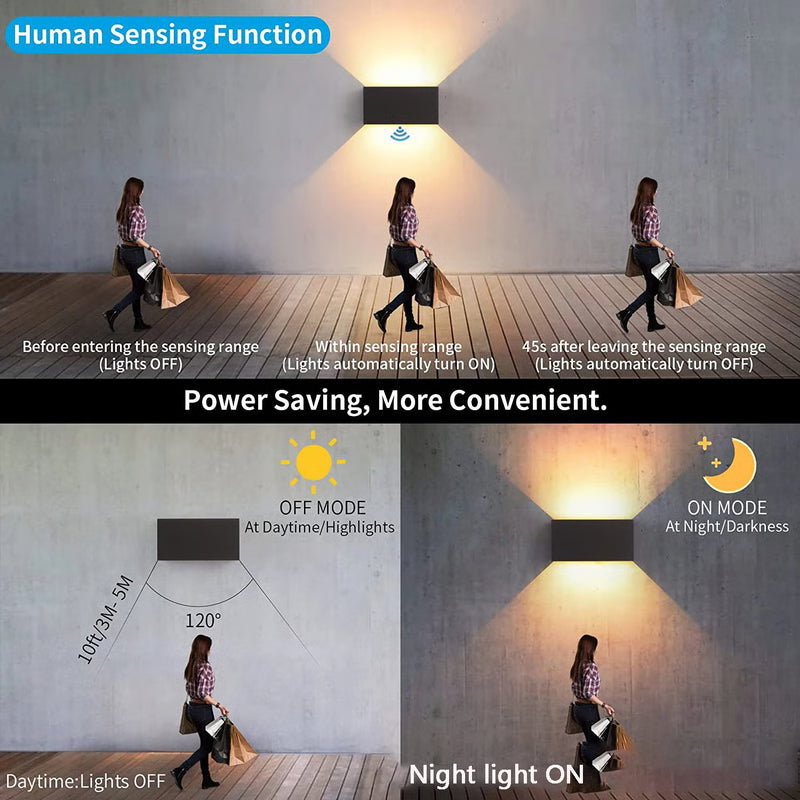 Waterproof LED Outdoor Wall Lamps, Motion Sensor, Adjustable Wall Light, Black/White Indoor/Outdoor Lighting