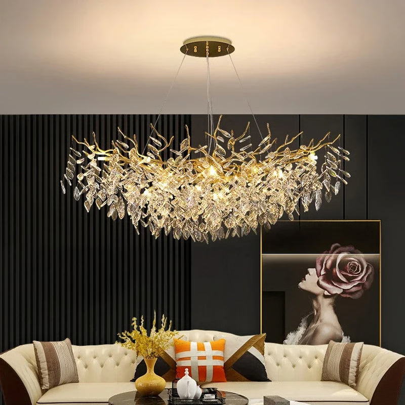 Luxury Gold Crystal LED Chandelier, Elegant Ceiling Light for Living Room, Dining & Bedroom