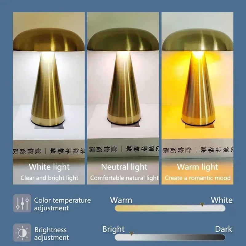 Retro Mushroom LED Table Lamp with Touch Sensor and Rechargeable Design