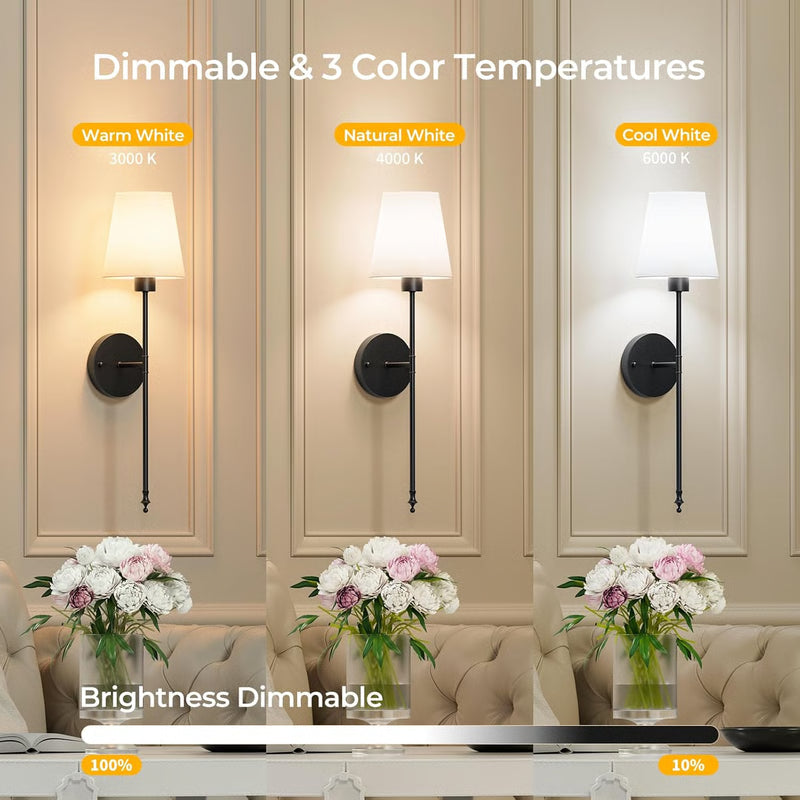 Cordless Wall Lights Set of Battery Operated Wall Sconces with Rechargeable Bulbs Remote Control and Lighting Color