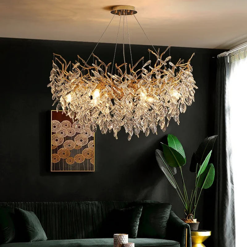 Luxury Gold Crystal LED Chandelier, Elegant Ceiling Light for Living Room, Dining & Bedroom