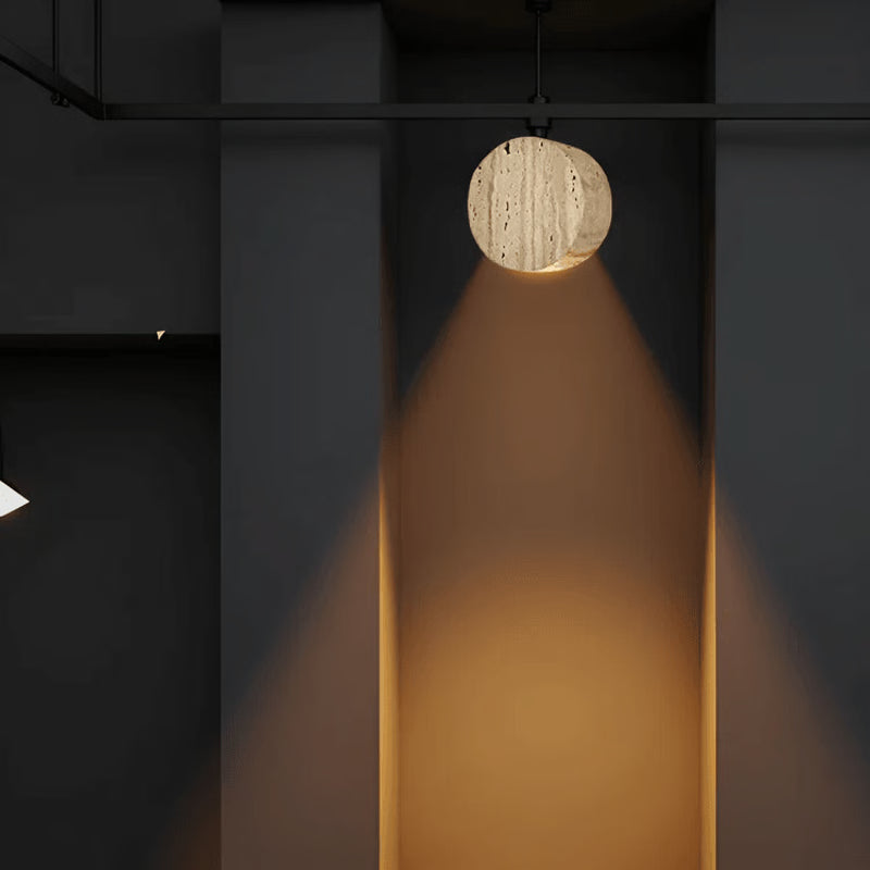 Wabi-Sabi Circle Yellow Travertine Wall Lamp, Natural Stone LED Wall Light for Bedroom, Bedside, Stair, Living Room