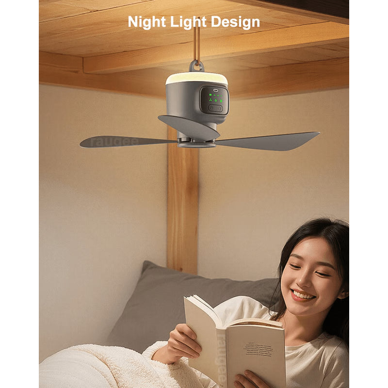 Portable Camping Fan with LED Light and Remote Rechargeable 12000mAh Ceiling Fan