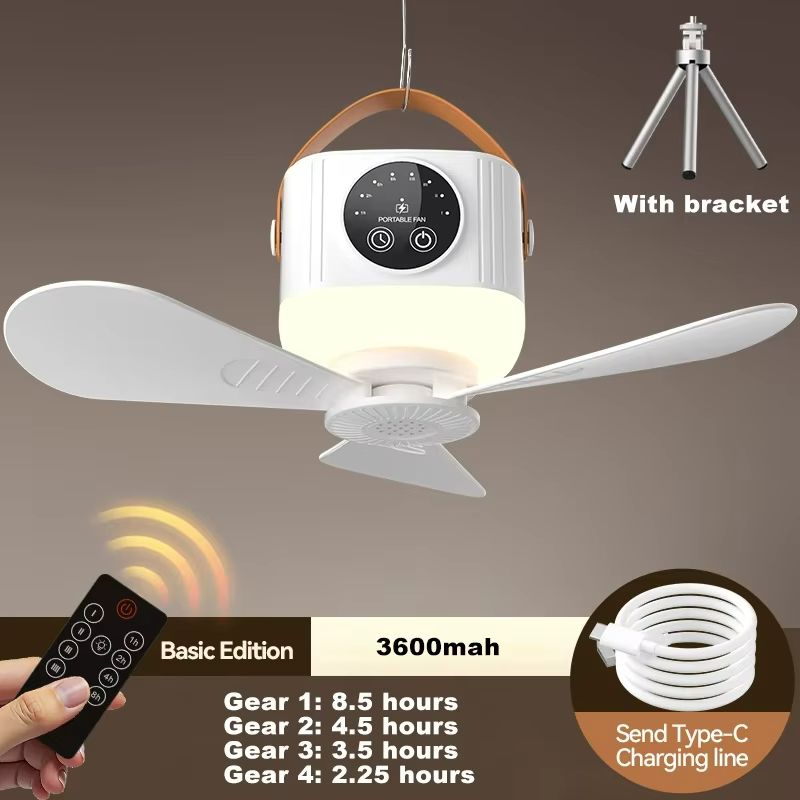 Rechargeable LED Ceiling Fan with Remote – Silent, Portable & Powerful for Home & Camping