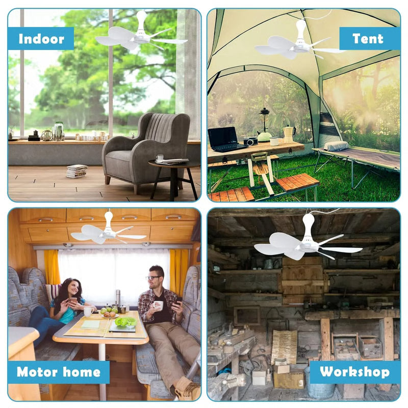Silent 6 Leaf USB Powered Ceiling Fan with Remote Control for Tent Camping and Dorm