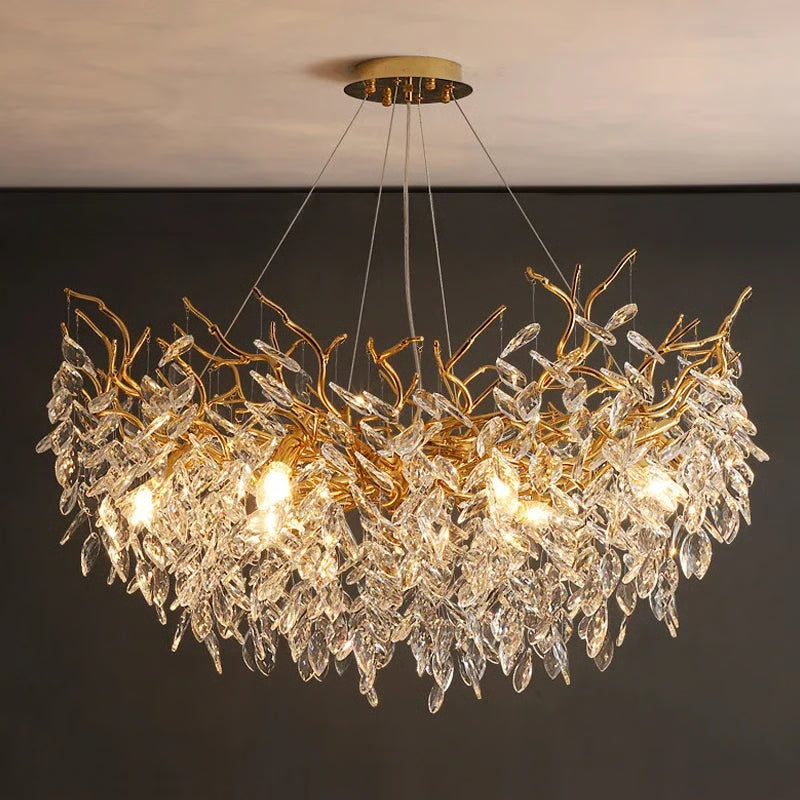 Luxury Gold Crystal LED Chandelier, Elegant Ceiling Light for Living Room, Dining & Bedroom