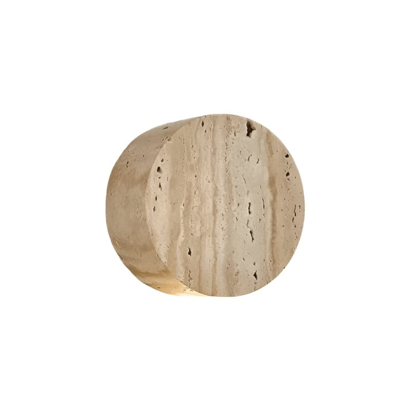Wabi-Sabi Circle Yellow Travertine Wall Lamp, Natural Stone LED Wall Light for Bedroom, Bedside, Stair, Living Room