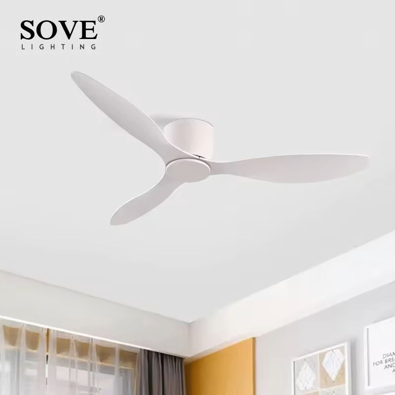 Ultra Thin Low Profile DC Ceiling Fan with Remote Control – 17cm White Flush Mount, No Light