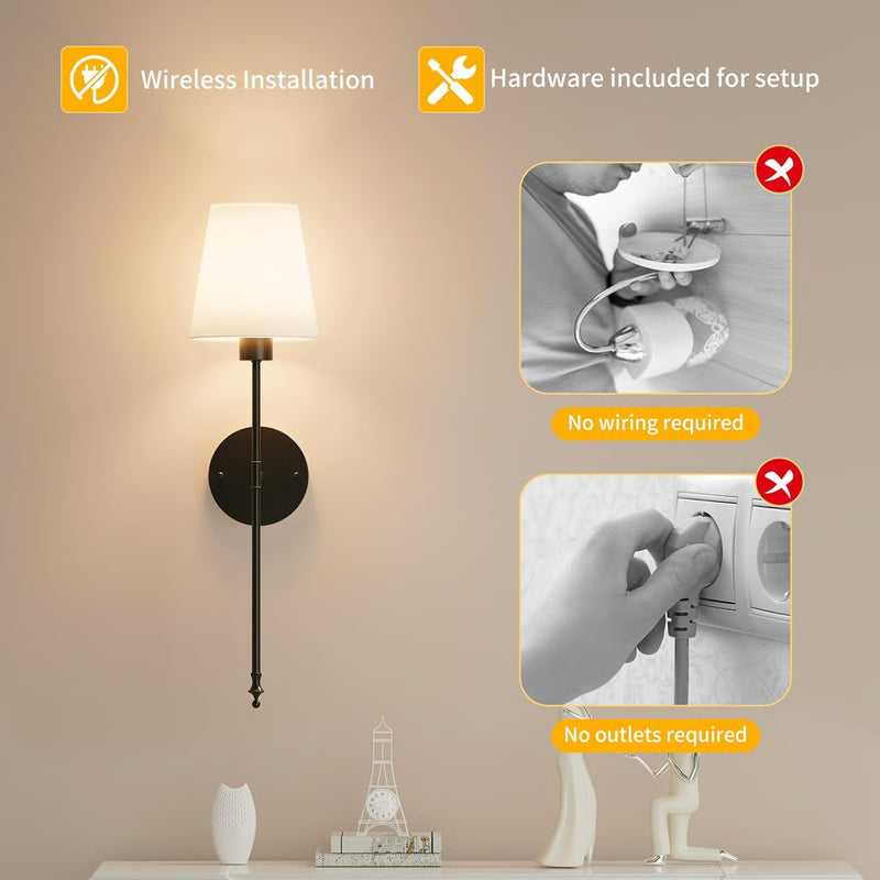 Cordless Wall Lights Set of Battery Operated Wall Sconces with Rechargeable Bulbs Remote Control and Lighting Color