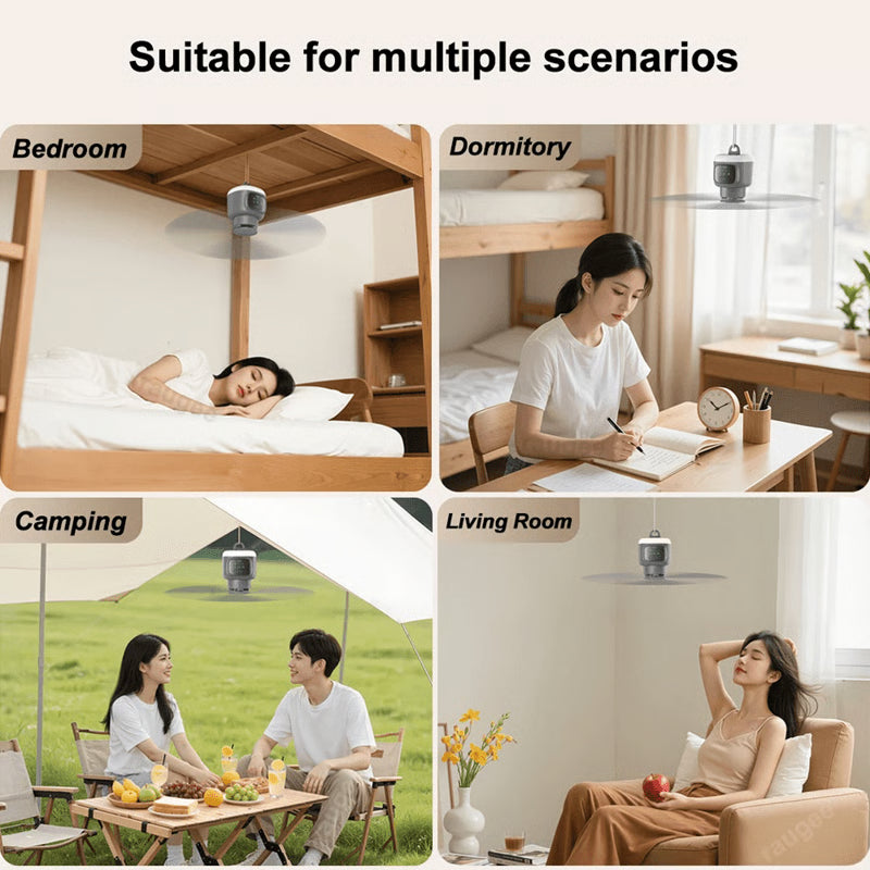 Portable Camping Fan with LED Light and Remote Rechargeable 12000mAh Ceiling Fan