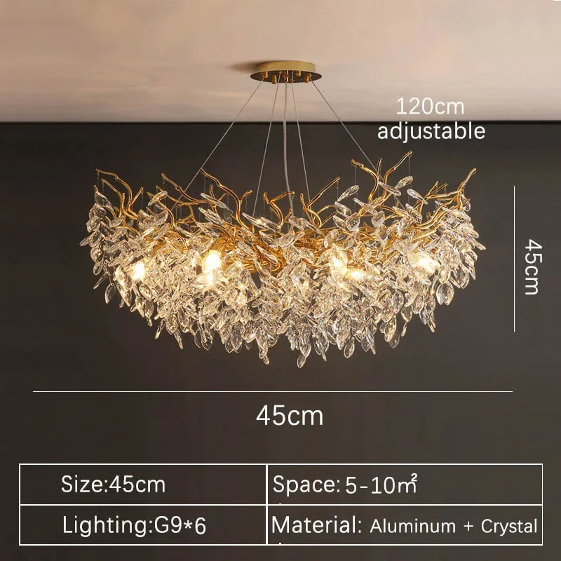 Luxury Gold Crystal LED Chandelier, Elegant Ceiling Light for Living Room, Dining & Bedroom