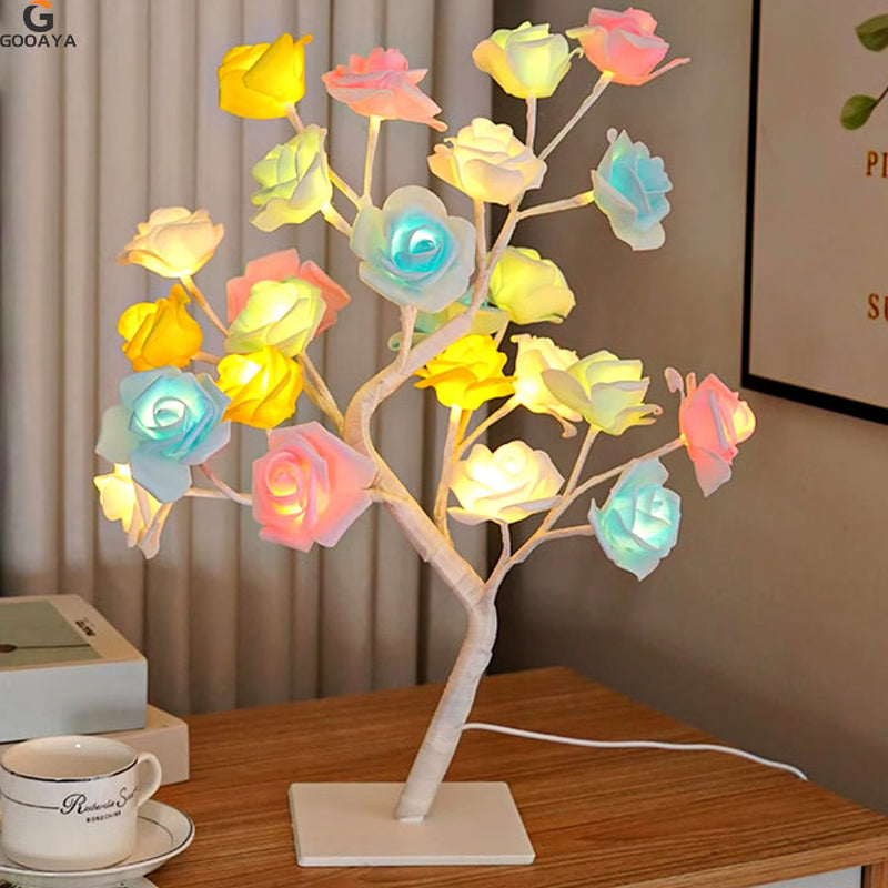 LED Rose Leaf Table Lamp – USB Fairy Light Night Lamp for Home & Party Decoration