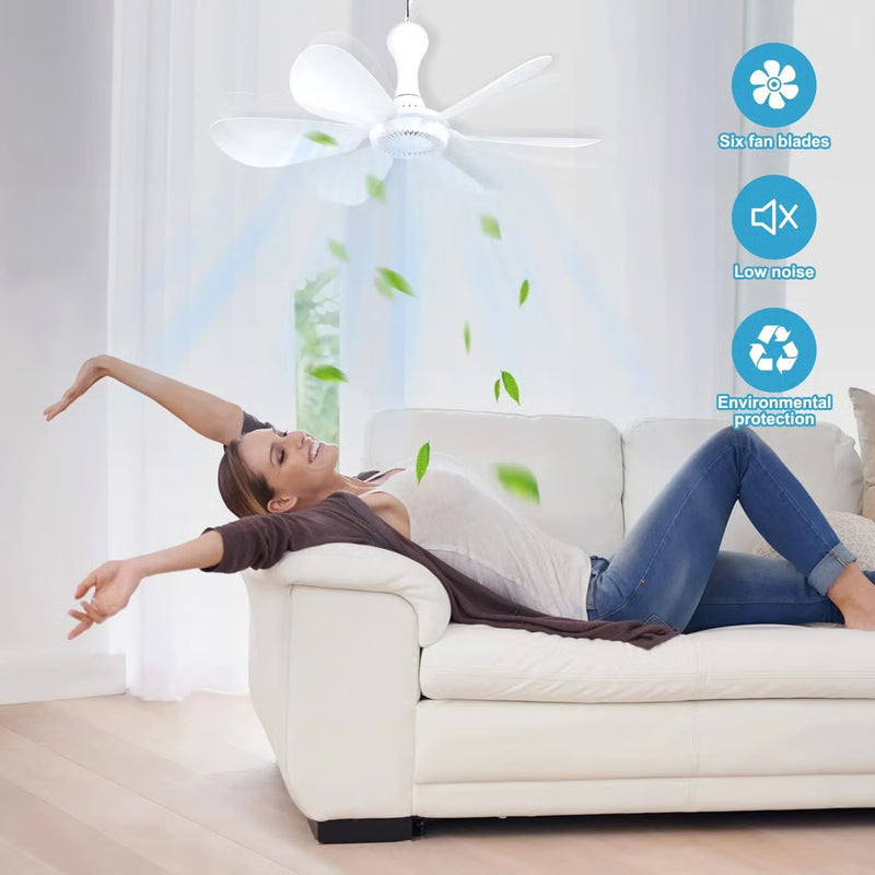 Silent 6 Leaf USB Powered Ceiling Fan with Remote Control for Tent Camping and Dorm