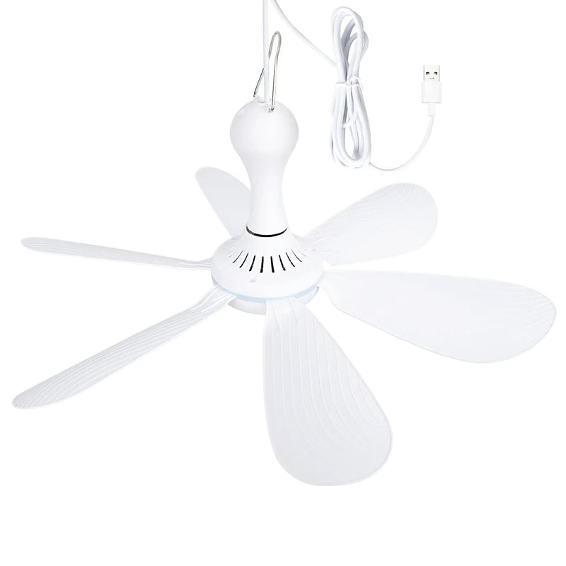 Silent 6 Leaf USB Powered Ceiling Fan with Remote Control for Tent Camping and Dorm