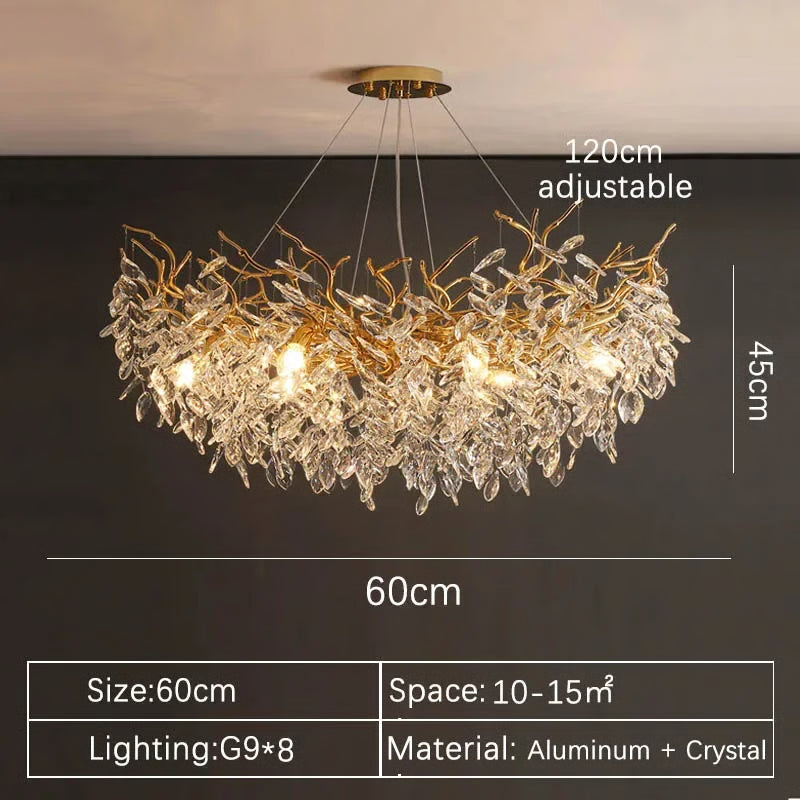 Luxury Gold Crystal LED Chandelier, Elegant Ceiling Light for Living Room, Dining & Bedroom
