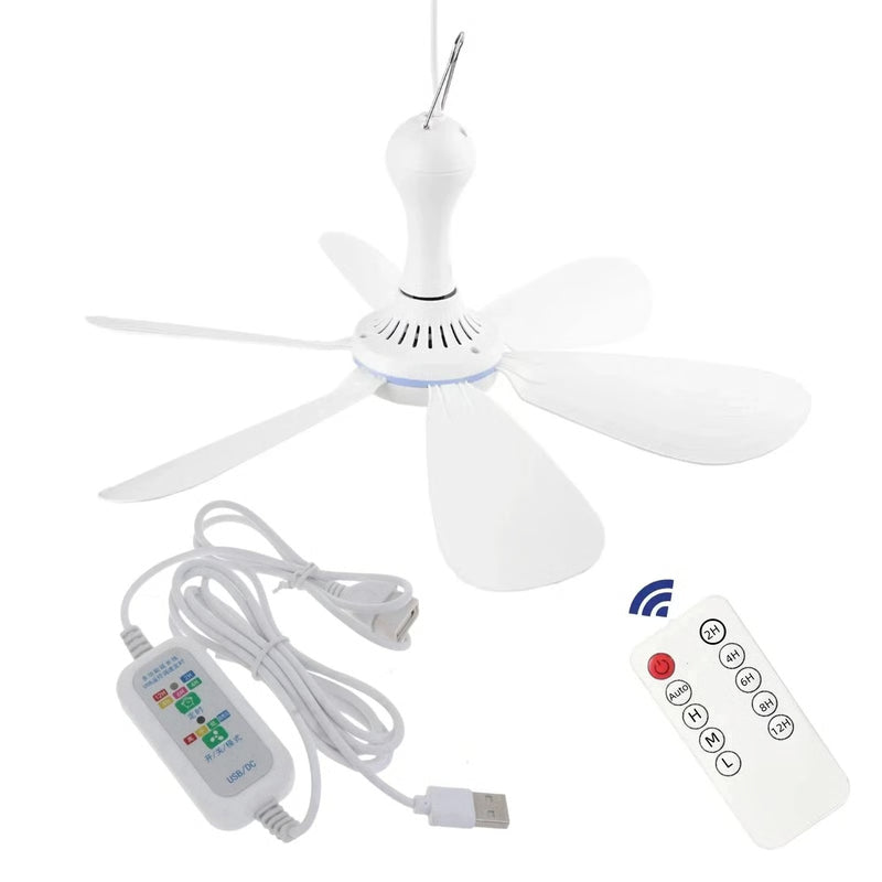 Silent 6 Leaf USB Powered Ceiling Fan with Remote Control for Tent Camping and Dorm