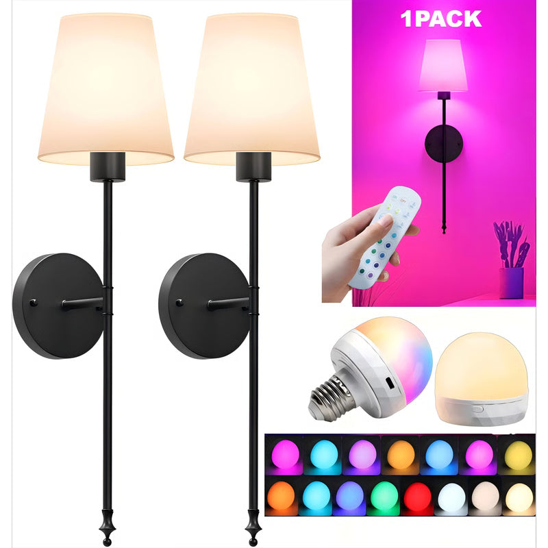 Cordless Wall Lights Set of Battery Operated Wall Sconces with Rechargeable Bulbs Remote Control and Lighting Color