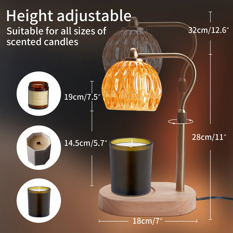 Retro Candle Warmer Table Lamp, Aromatherapy Lamp with Dimmer, Timer, Adjustable Height for Scented Candle Decor